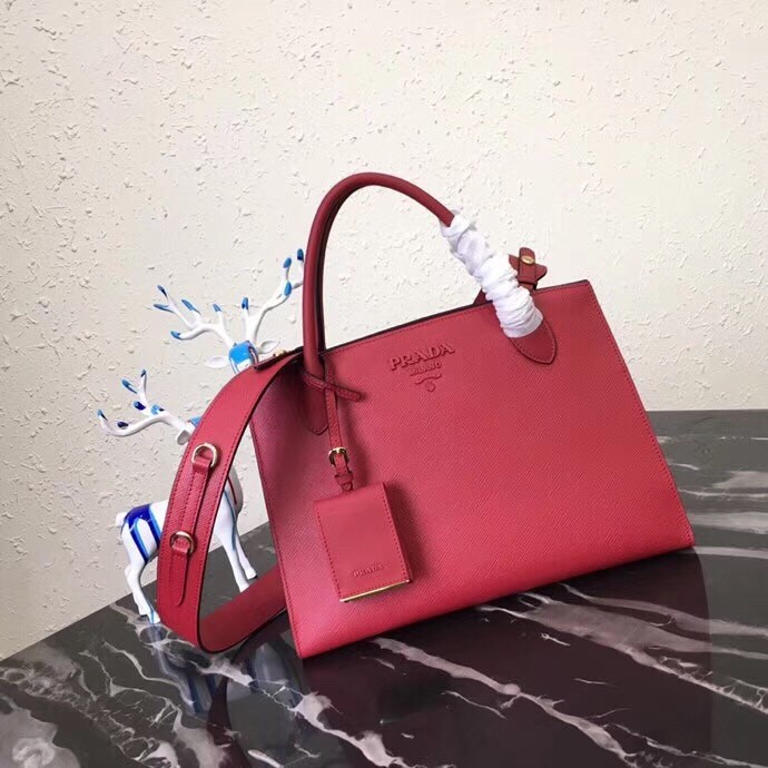 Pra*a large monochrome bag in red saffiano leather