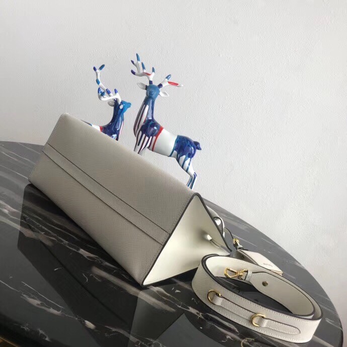 Pra*a large monochrome bag in white saffiano leather