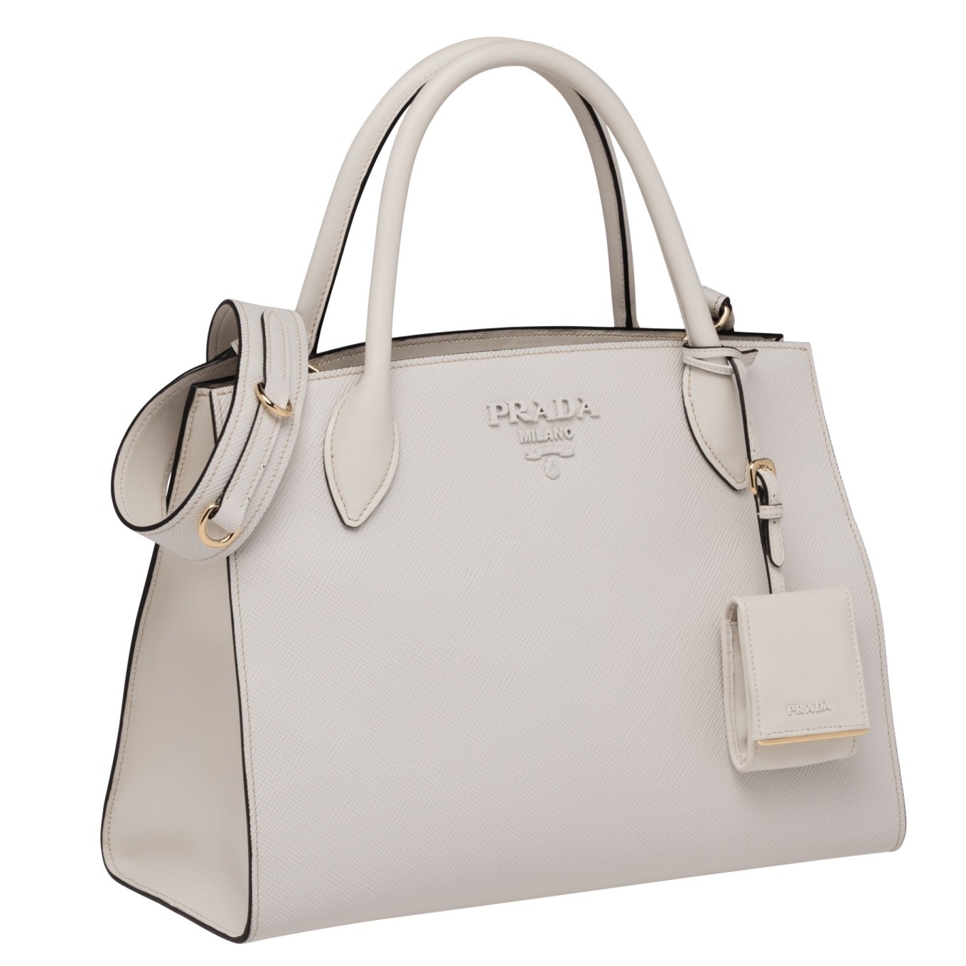 Pra*a large monochrome bag in white saffiano leather