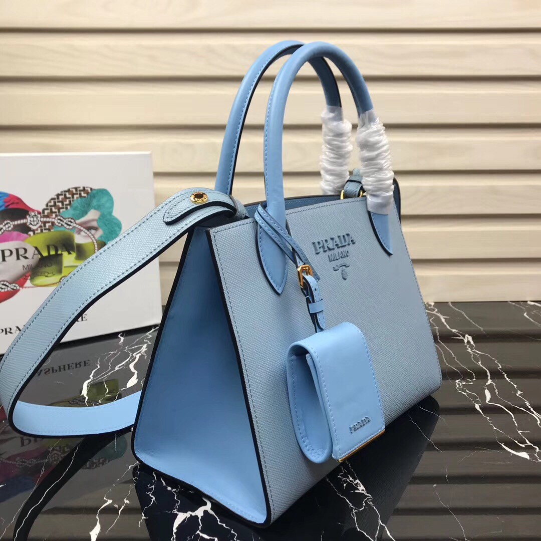 Pra*a monochrome bag in pale blue saffiano leather