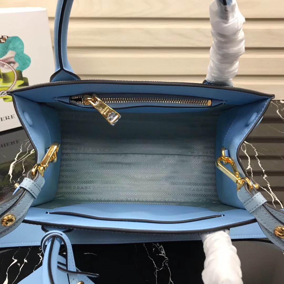 Pra*a monochrome bag in pale blue saffiano leather