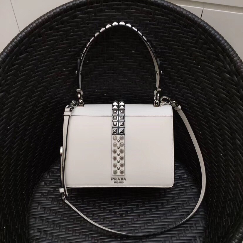 Pra*a elektra shoulder bag in white calfskin