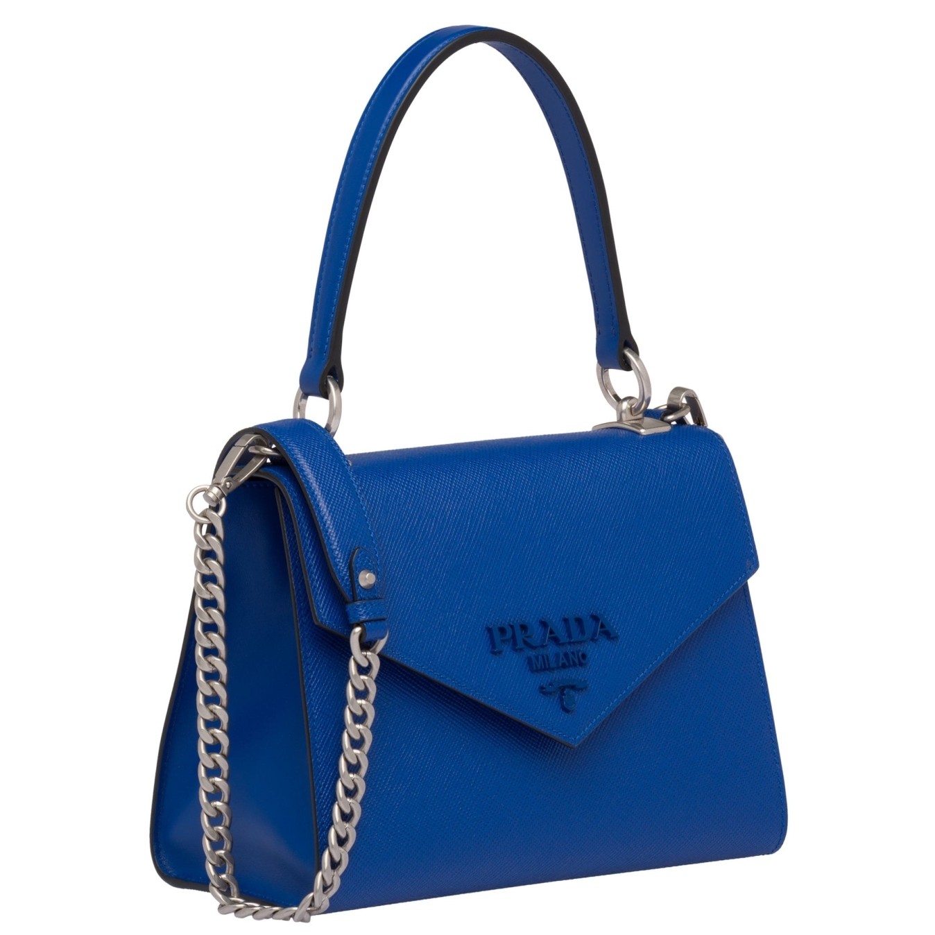 Pra*a monochrome top handle bag in blue saffiano leather