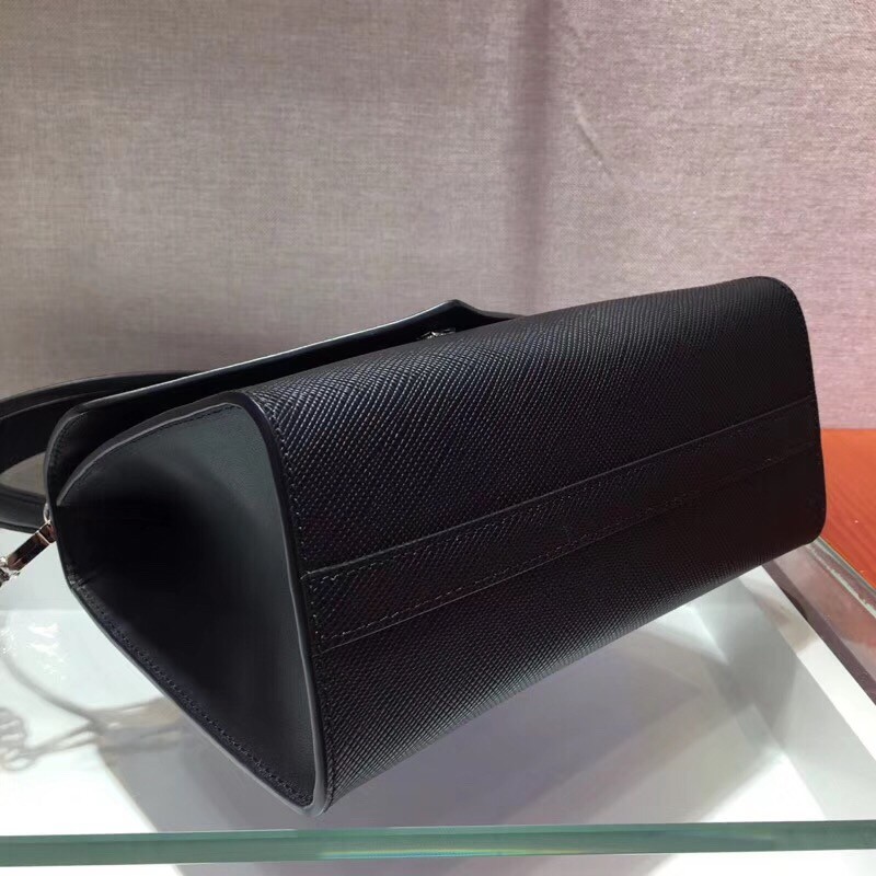Pra*a monochrome top handle bag in black saffiano leather
