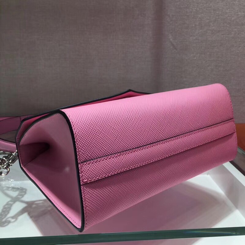 Pra*a monochrome top handle bag in pink saffiano leather