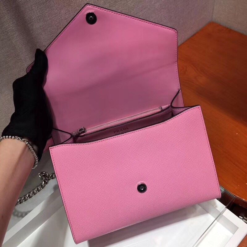 Pra*a monochrome top handle bag in pink saffiano leather