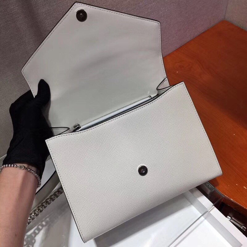 Pra*a monochrome top handle bag in white saffiano leather