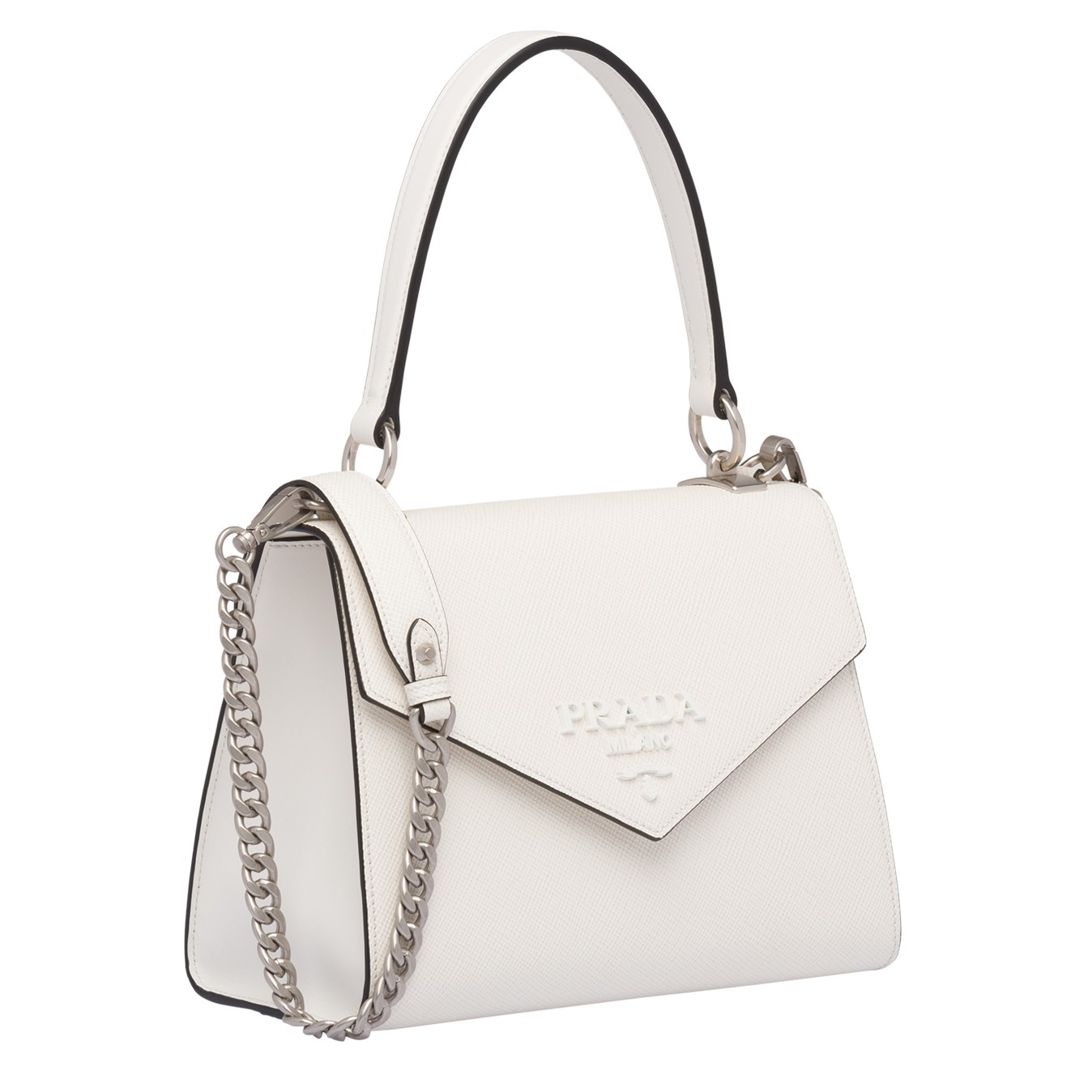 Pra*a monochrome top handle bag in white saffiano leather