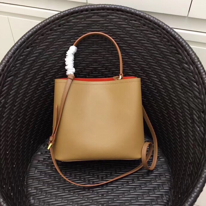Pra*a brown saffiano leather double bag