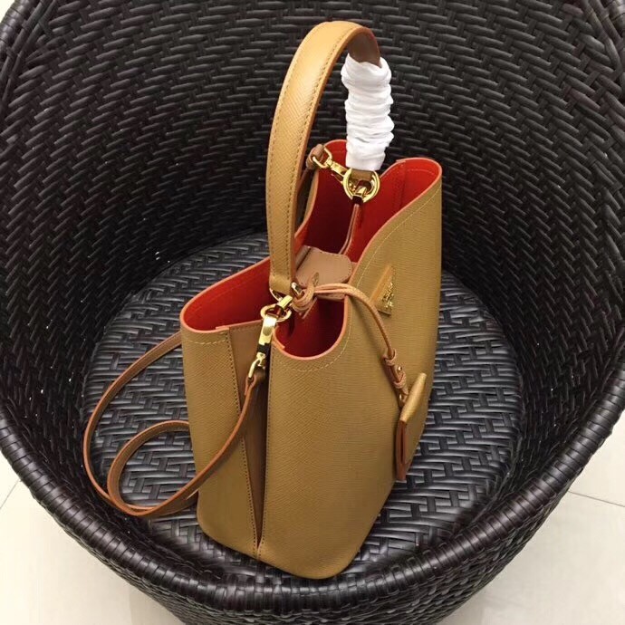 Pra*a brown saffiano leather double bag