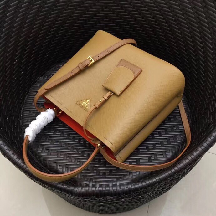 Pra*a brown saffiano leather double bag