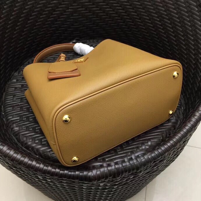 Pra*a brown saffiano leather double bag