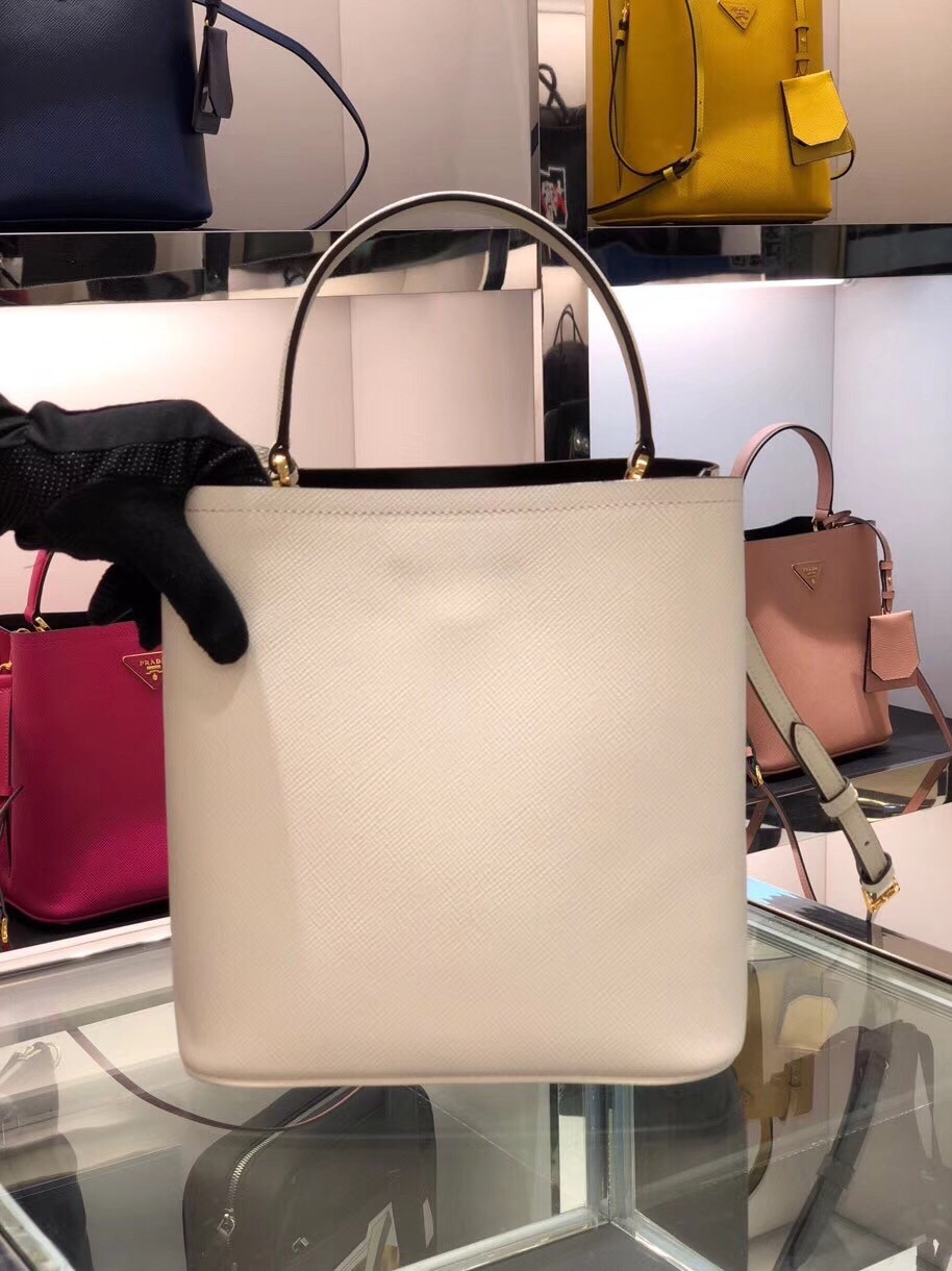 pra*a white saffiano N0*H south double medium bag
