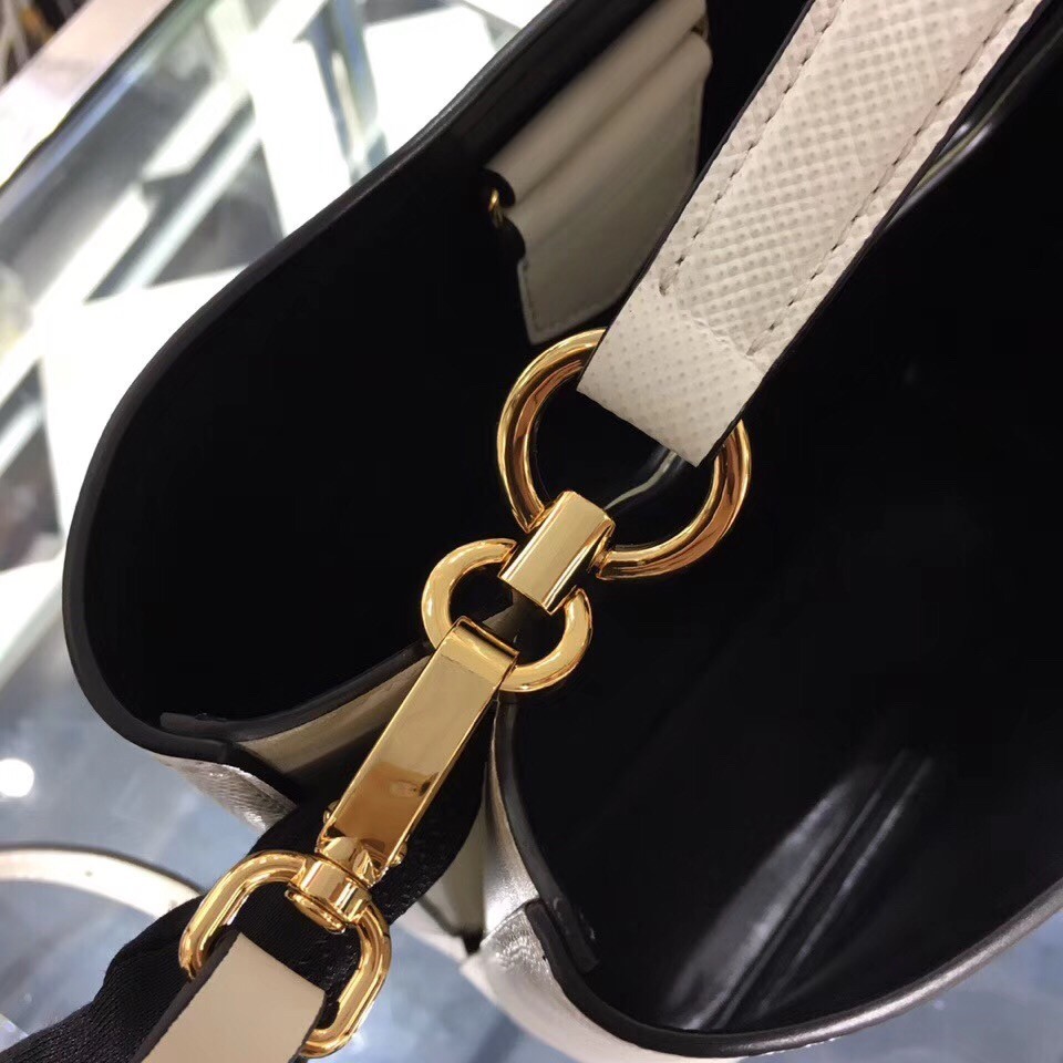 pra*a white saffiano N0*H south double medium bag