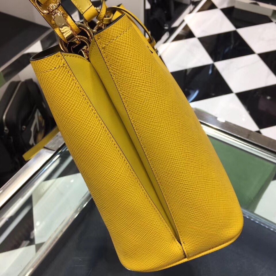 pra*a yellow saffiano N0*H south double medium bag