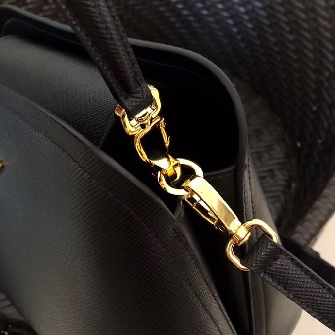 Pra*a matinee mini bag in black saffiano leather
