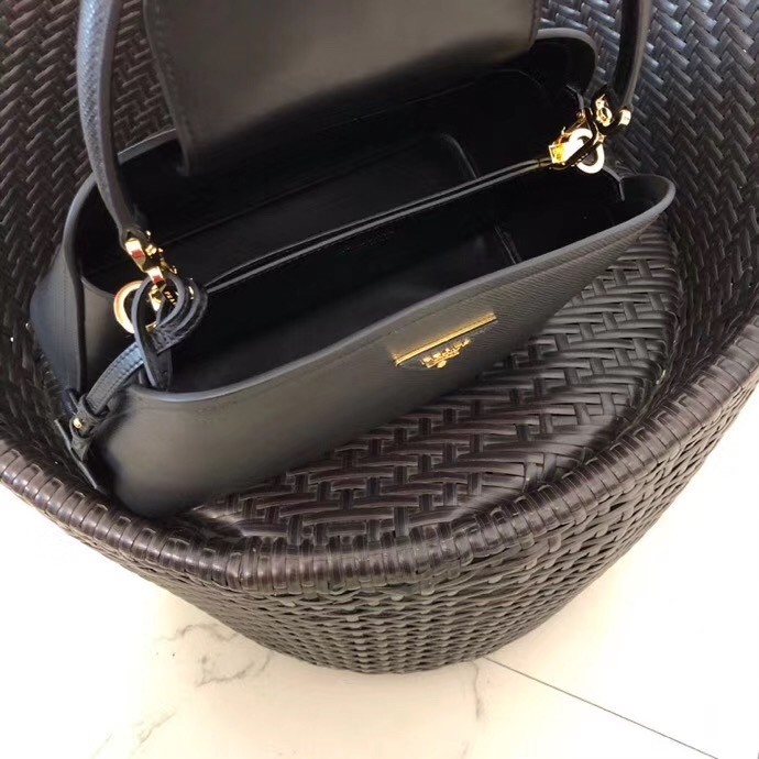 Pra*a matinee mini bag in black saffiano leather