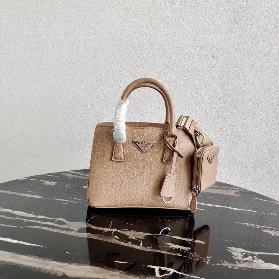 Pra*a galleria micro bag in beige saffiano leather