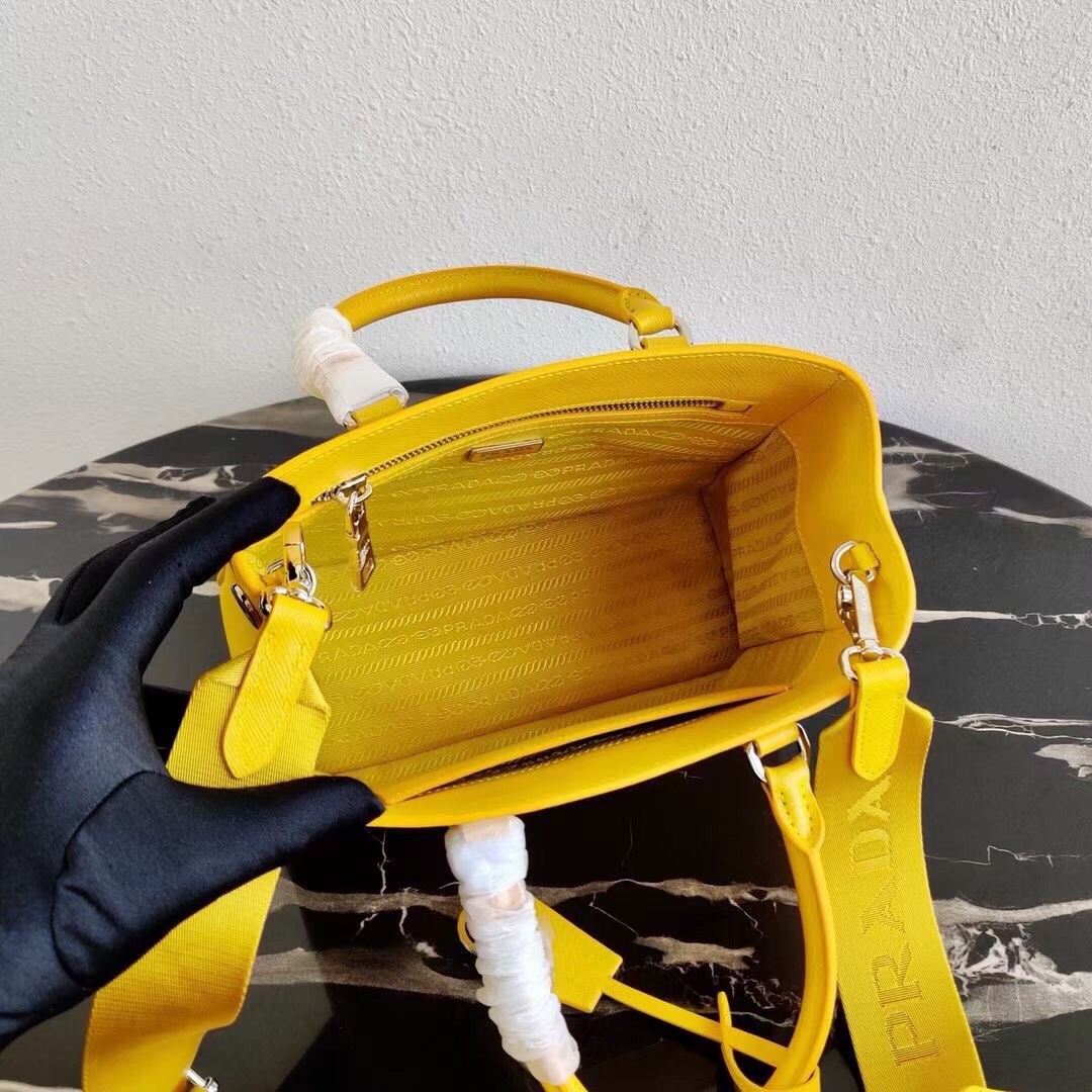 Pra*a galleria micro bag in yellow saffiano leather
