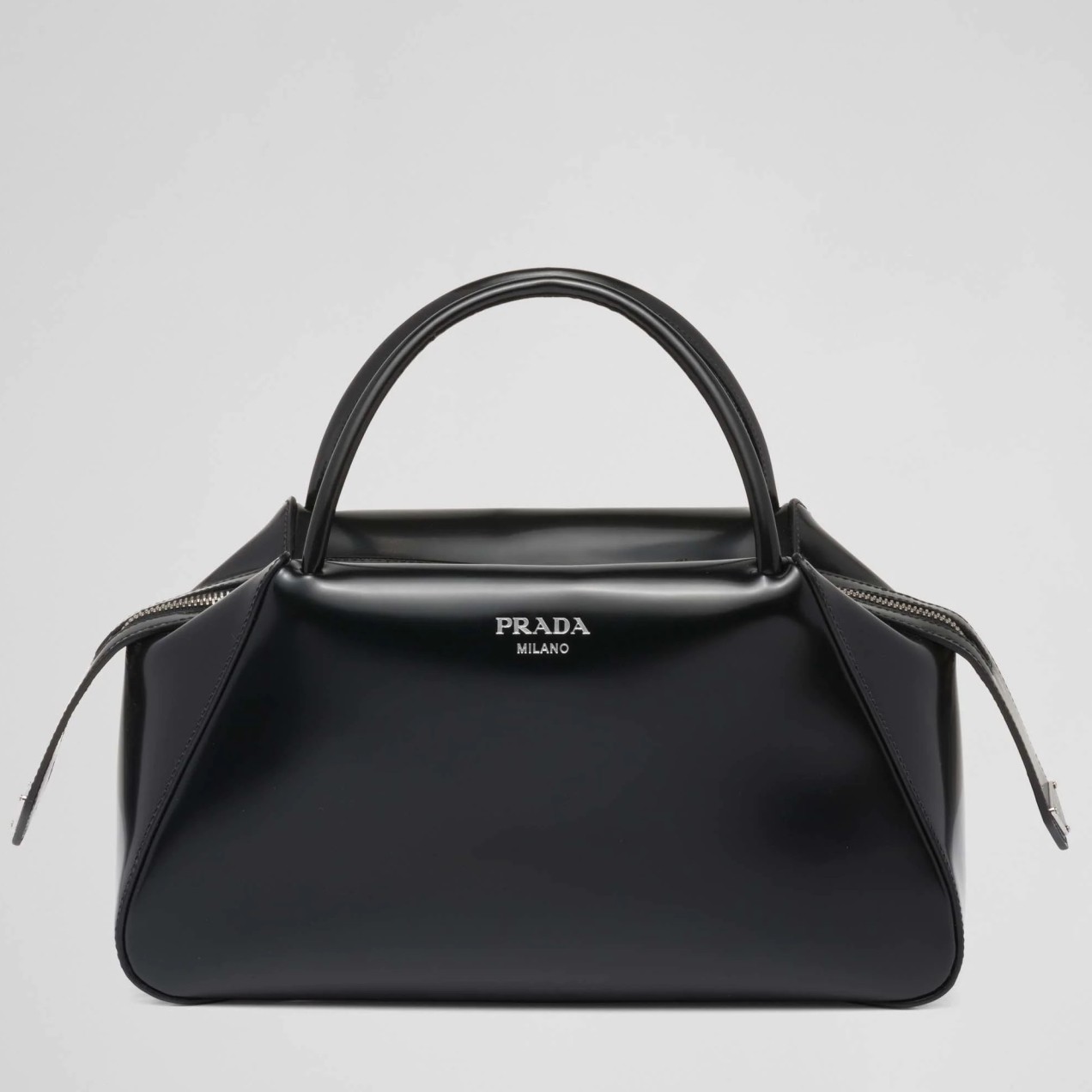 pra*a S*pernova medium handbag in black brushed leather