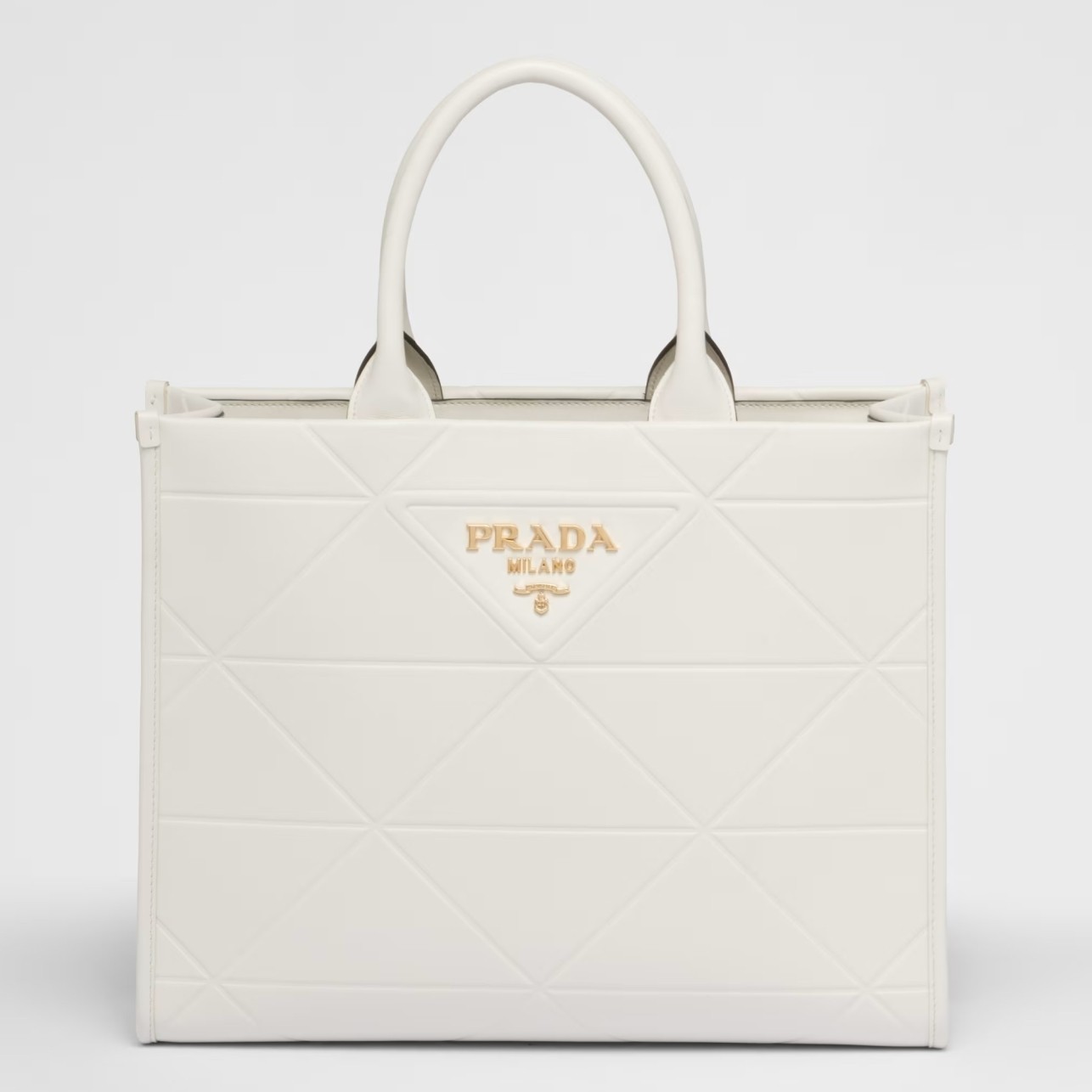 Pra*a symbole medium bag with topstitching in white leather