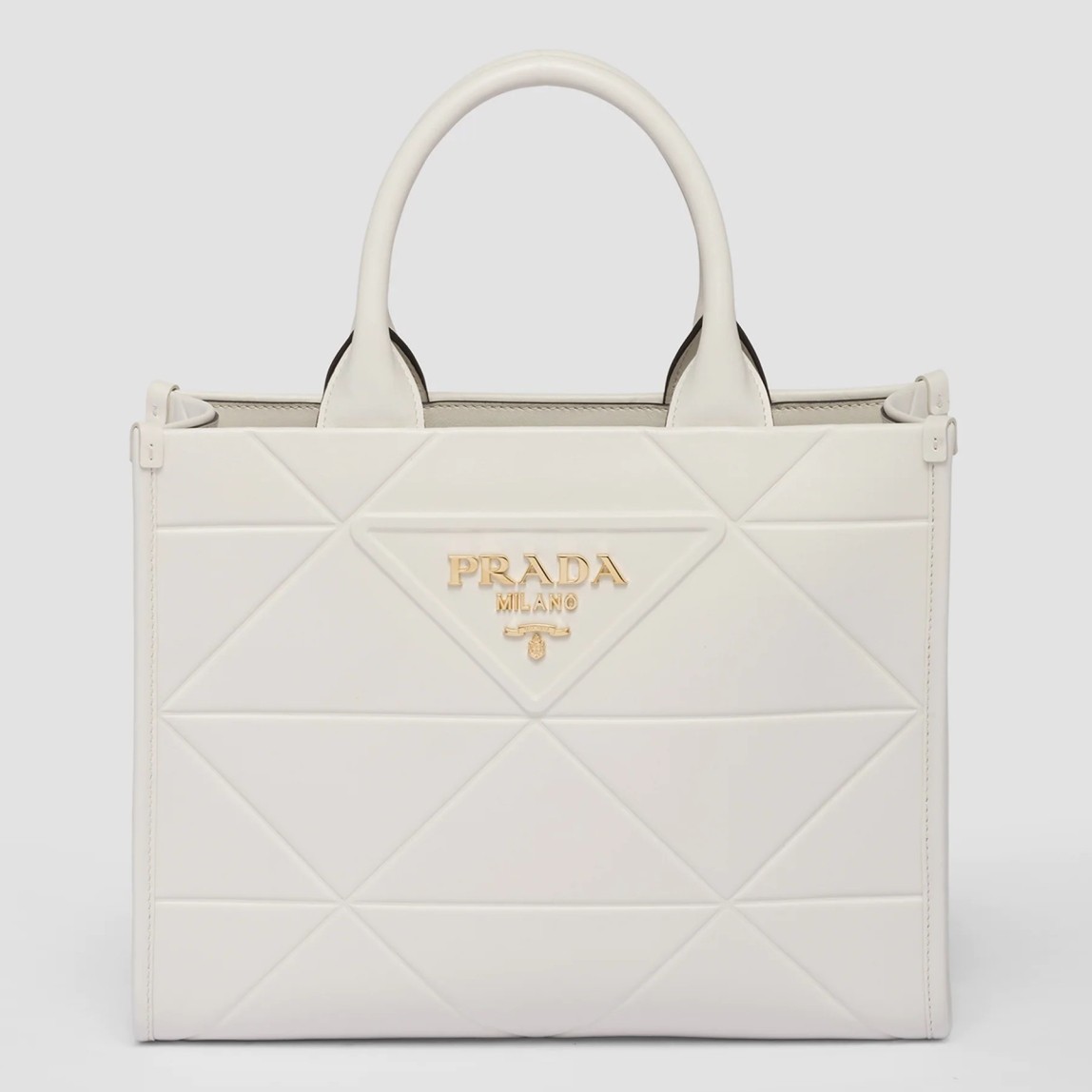 Pra*a symbole small bag with topstitching in white leather