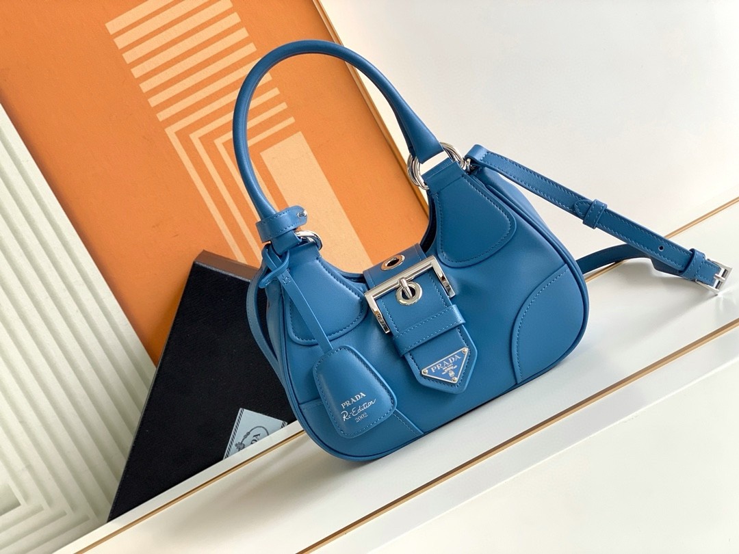 Pra*a moon bag in blue padded nappa leather