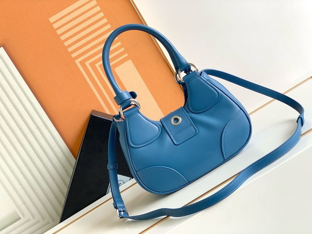 Pra*a moon bag in blue padded nappa leather