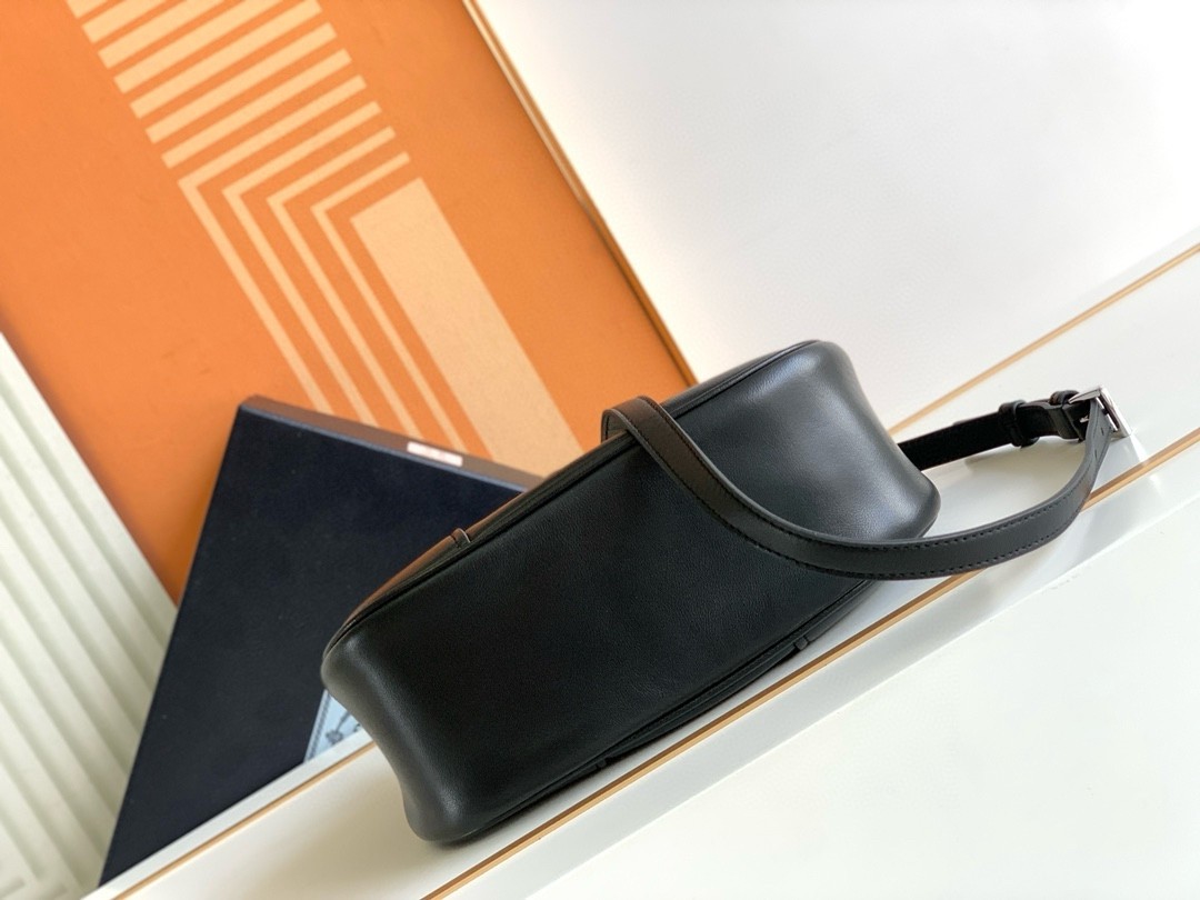 Pra*a moon bag in black re-nylon and leather