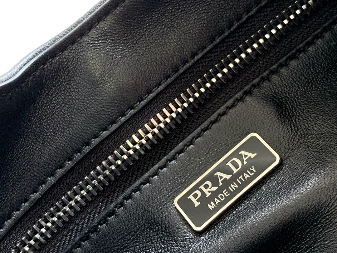 Pra*a moon bag in black re-nylon and leather