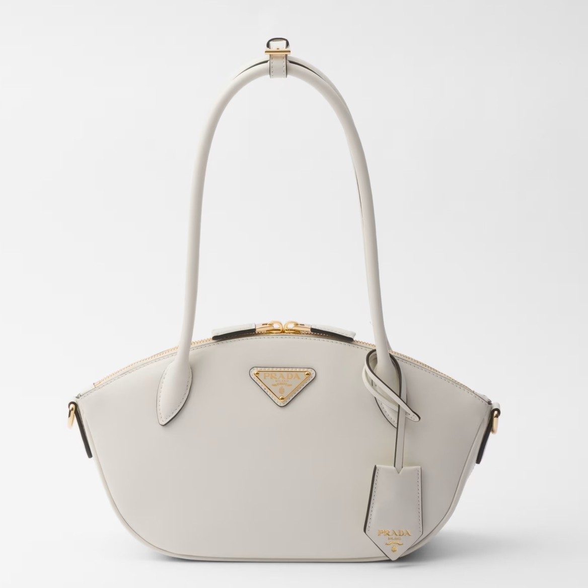 Pra*a shoulder bag with double zipper in white calfskin