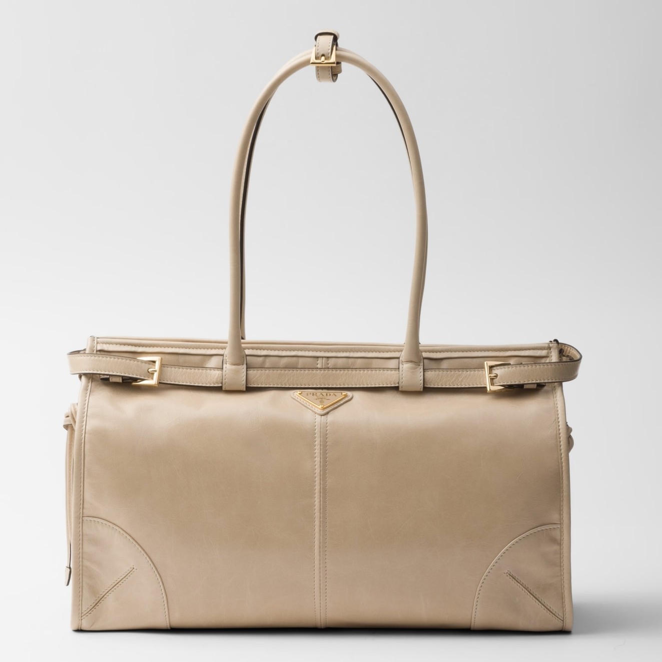 Pra*a large tote bag in beige soft leather