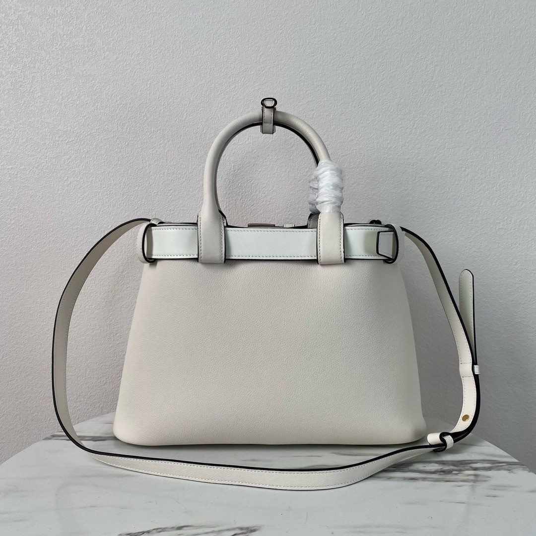 Pra*a buckle medium bag with belt in white leather