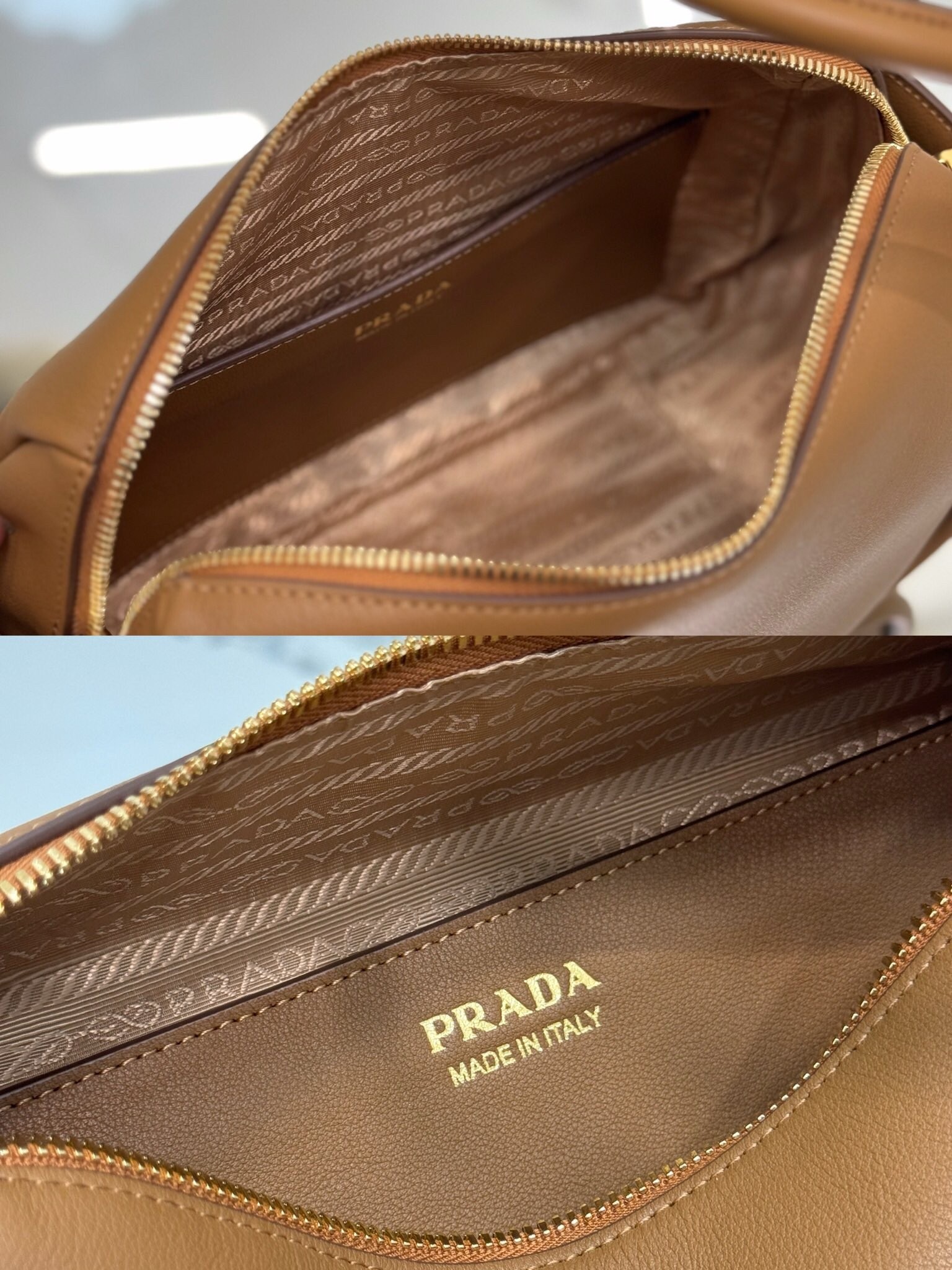 Pra*a top handle bag in caramel grained leather