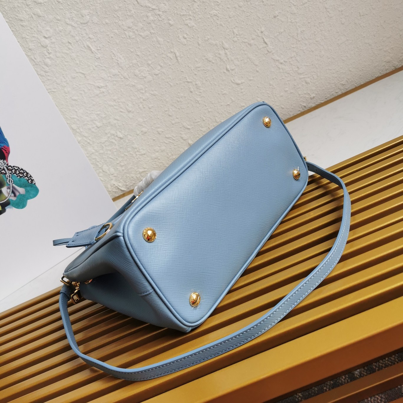 Pra*a small galleria bag in celeste saffiano leather