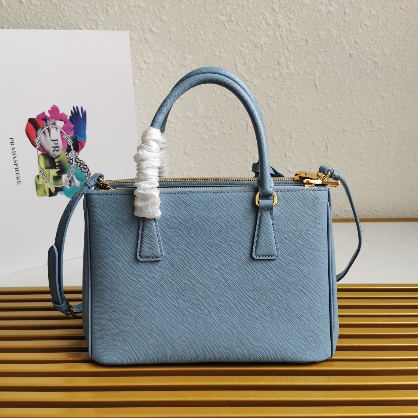Pra*a small galleria bag in celeste saffiano leather