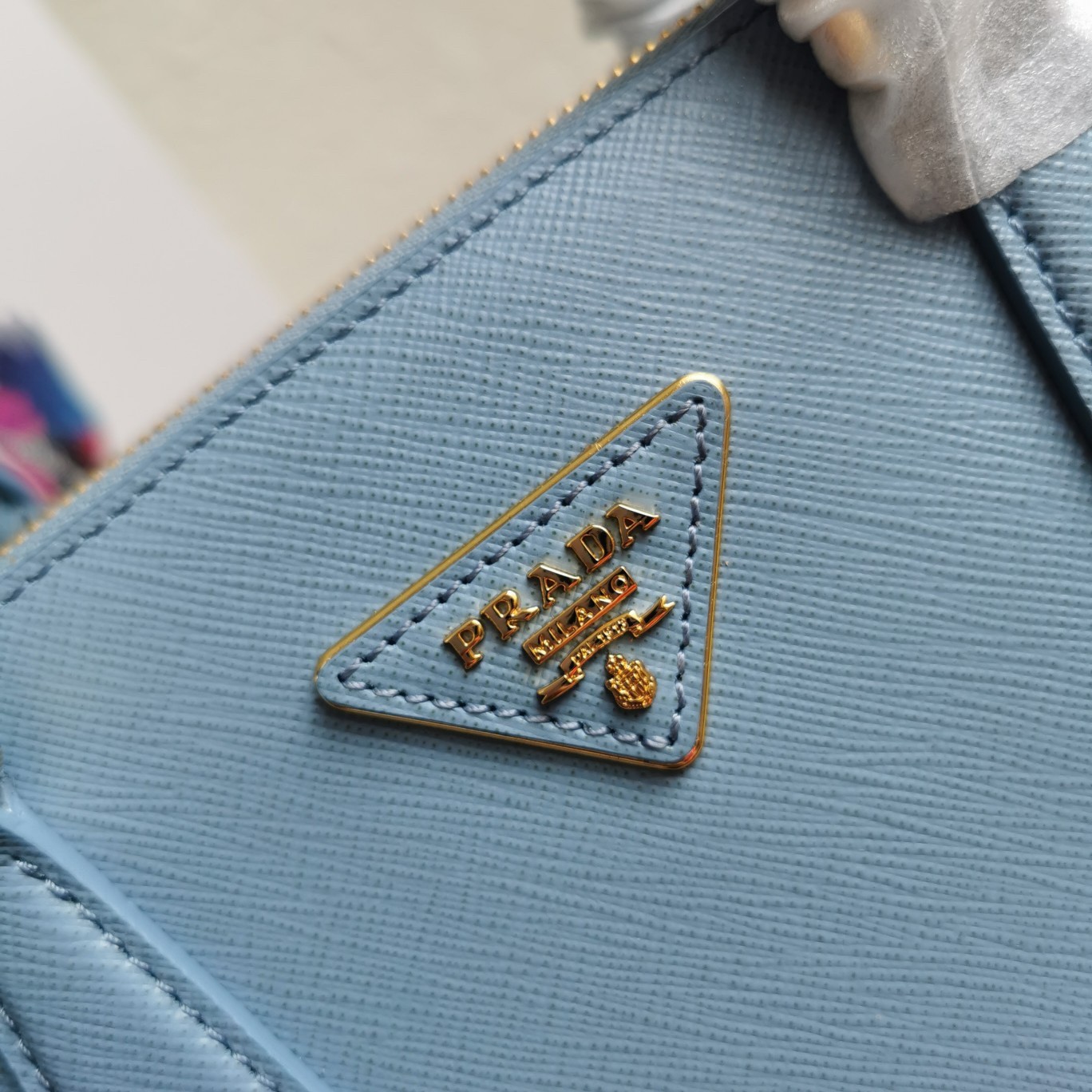Pra*a small galleria bag in celeste saffiano leather