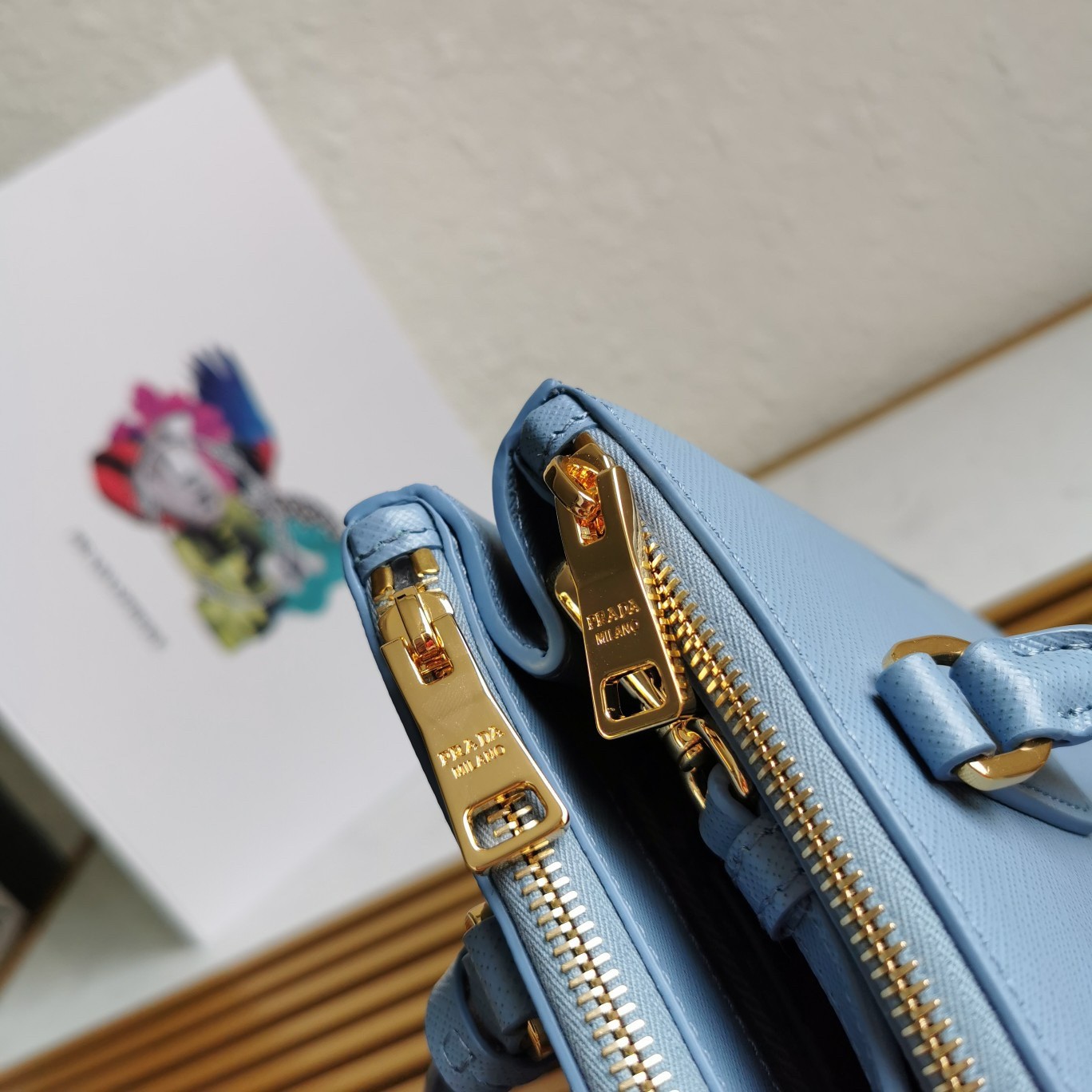 Pra*a small galleria bag in celeste saffiano leather