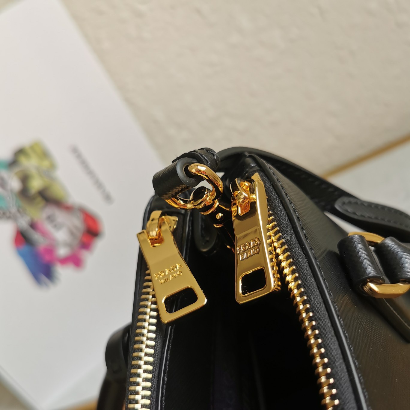 Pra*a mini galleria bag in black saffiano leather