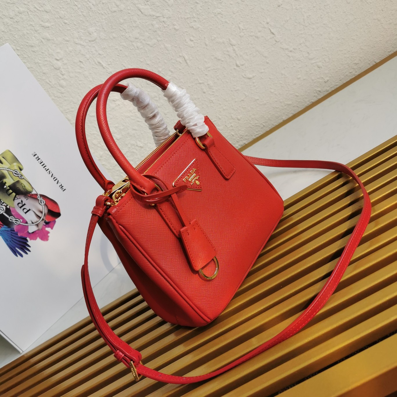 Pra*a mini galleria bag in red saffiano leather