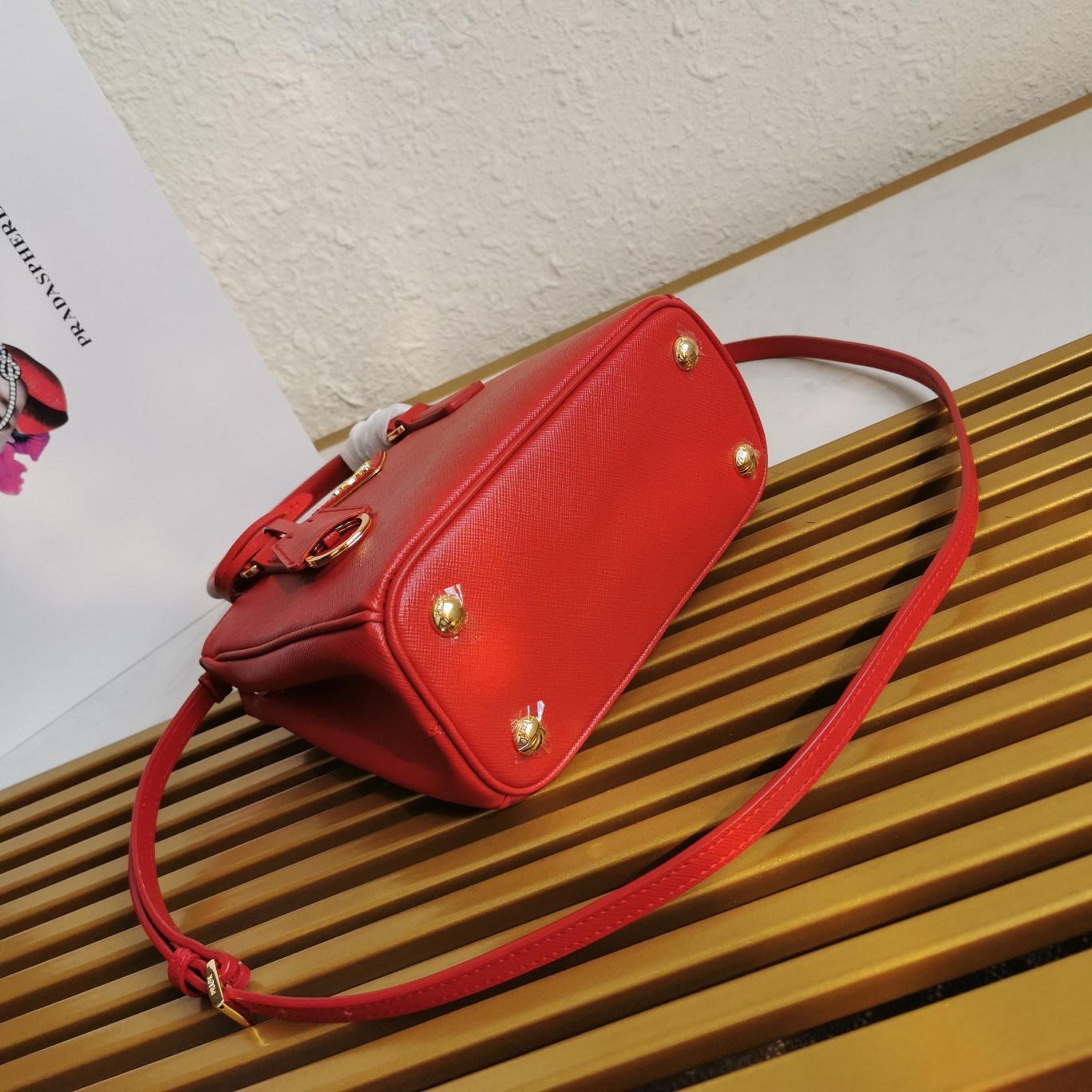 Pra*a mini galleria bag in red saffiano leather