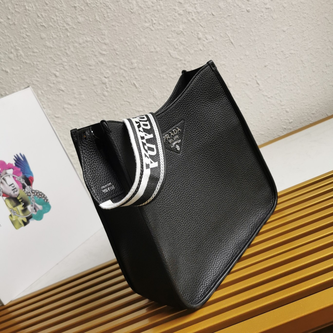 Pra*a hobo bag in black grained leather