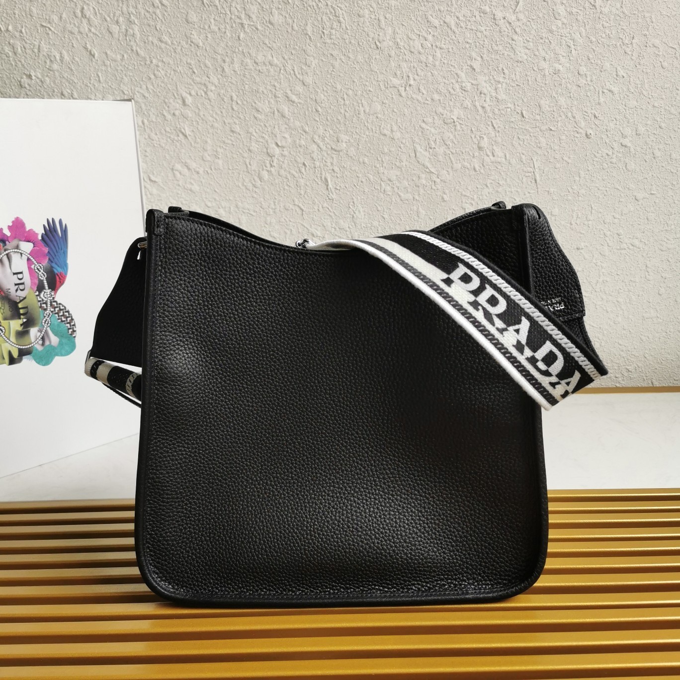 Pra*a hobo bag in black grained leather