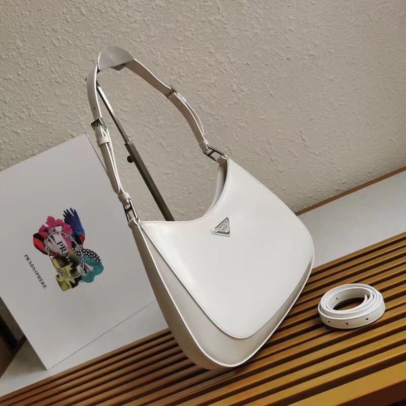 Pra*a cleo large shoulder bag in white brushed leather