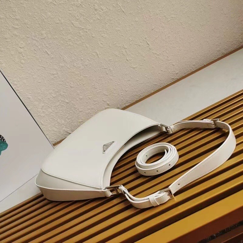 Pra*a cleo large shoulder bag in white brushed leather