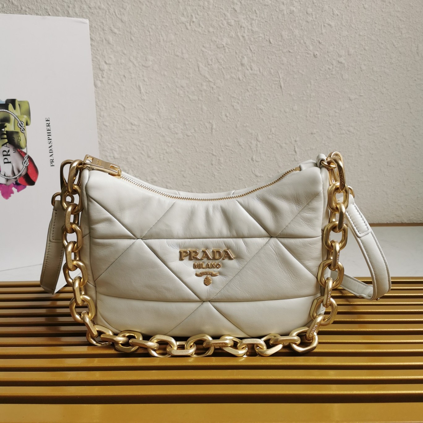 Pra*a system patchwork bag in white nappa leather