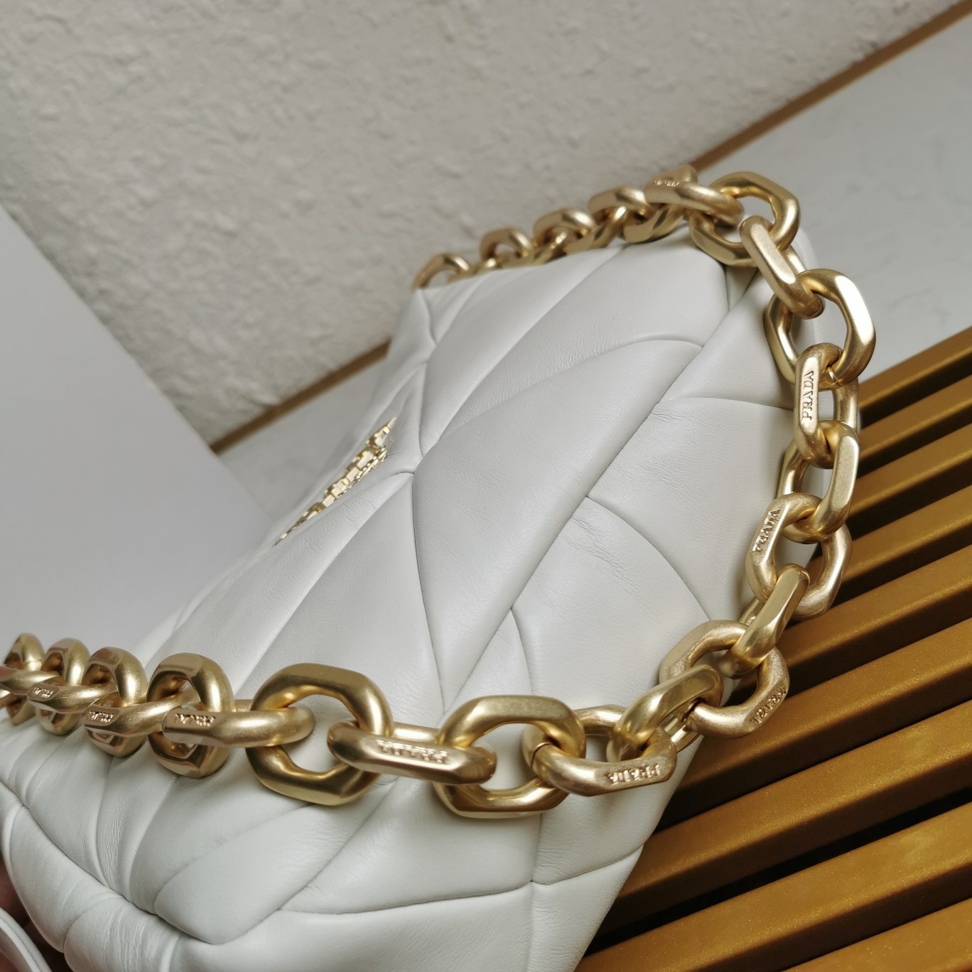 Pra*a system patchwork bag in white nappa leather