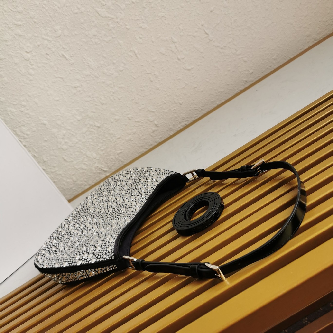 Pra*a cleo bag in black satin with cystal appliques