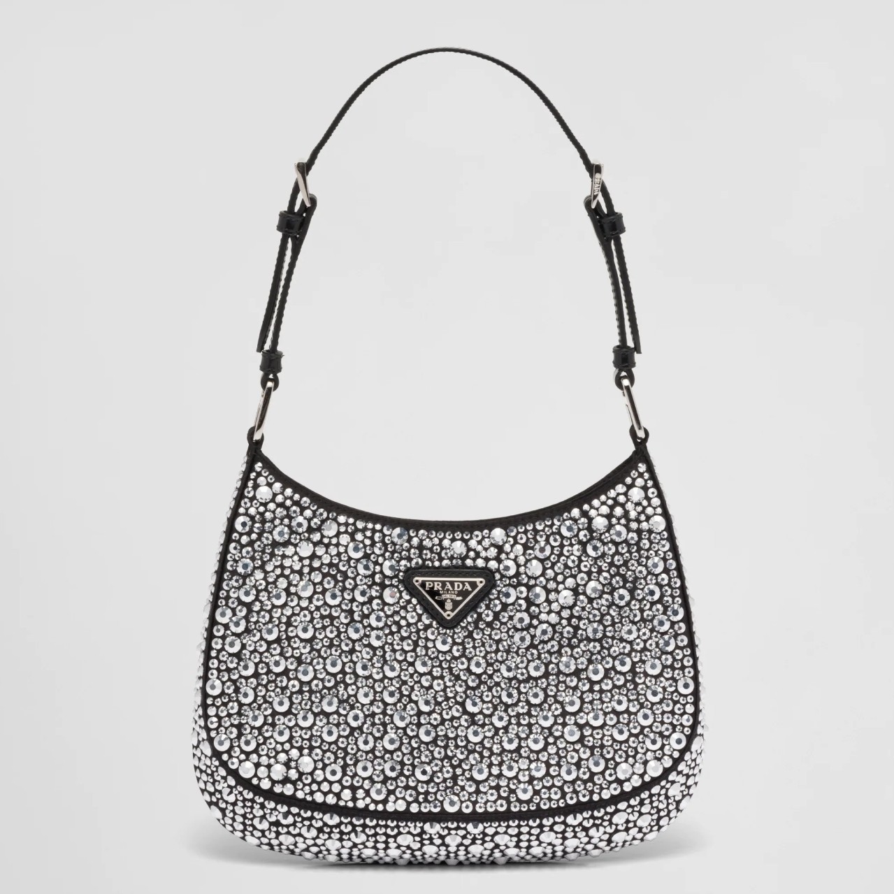 Pra*a cleo bag in black satin with cystal appliques