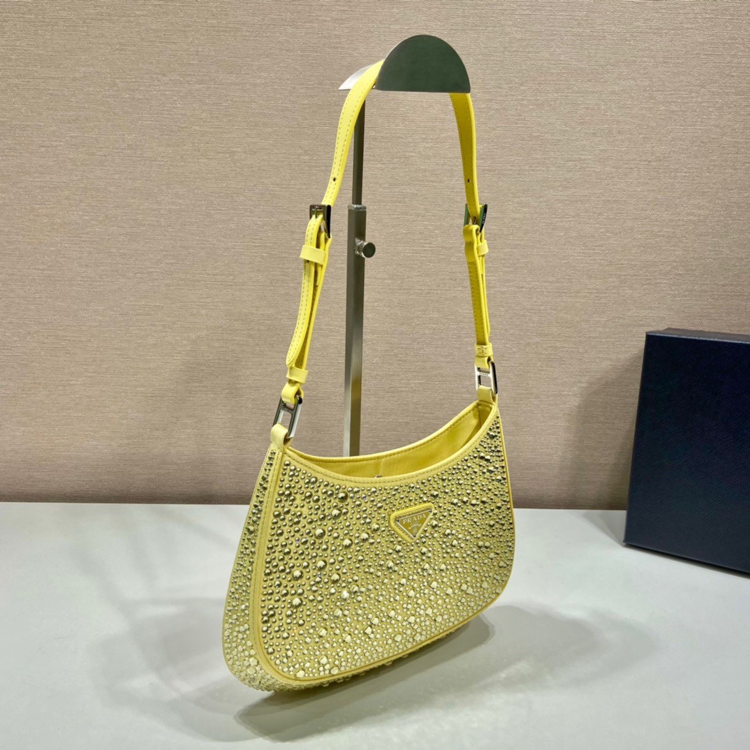 Pra*a cleo bag in yellow satin with cystal appliques